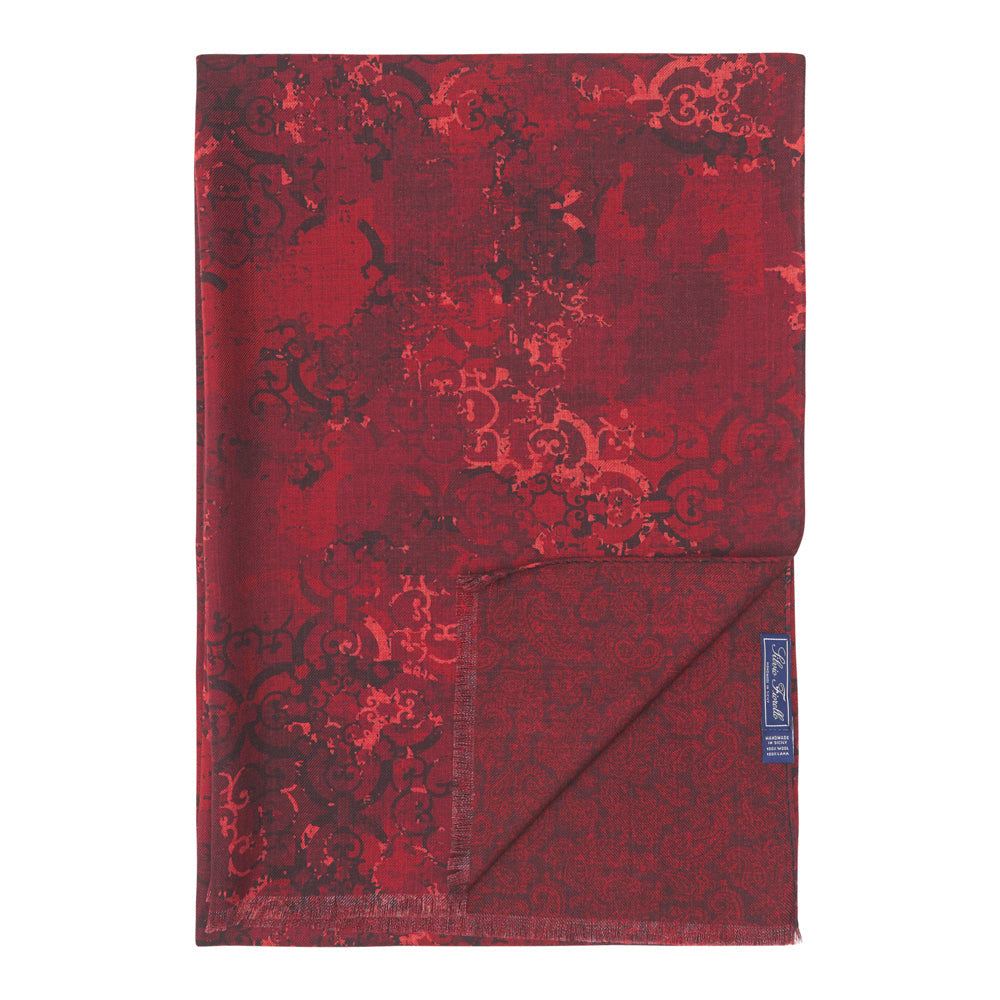 Burgundy Sicilian Ceramic and Paisley Double Face Wool Scarf
