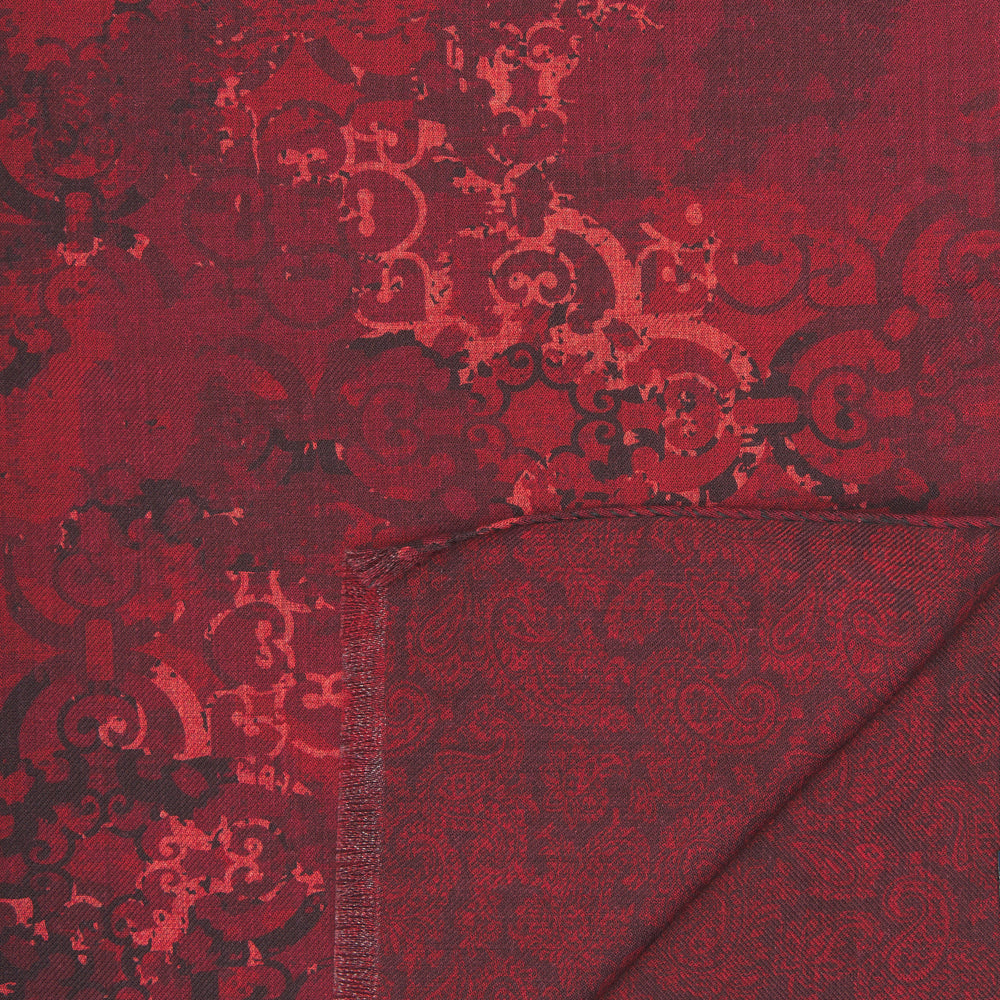 Burgundy Sicilian Ceramic and Paisley Double Face Wool Scarf