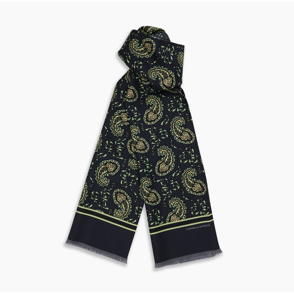 Navy Paisley Silk Lawton Scarf