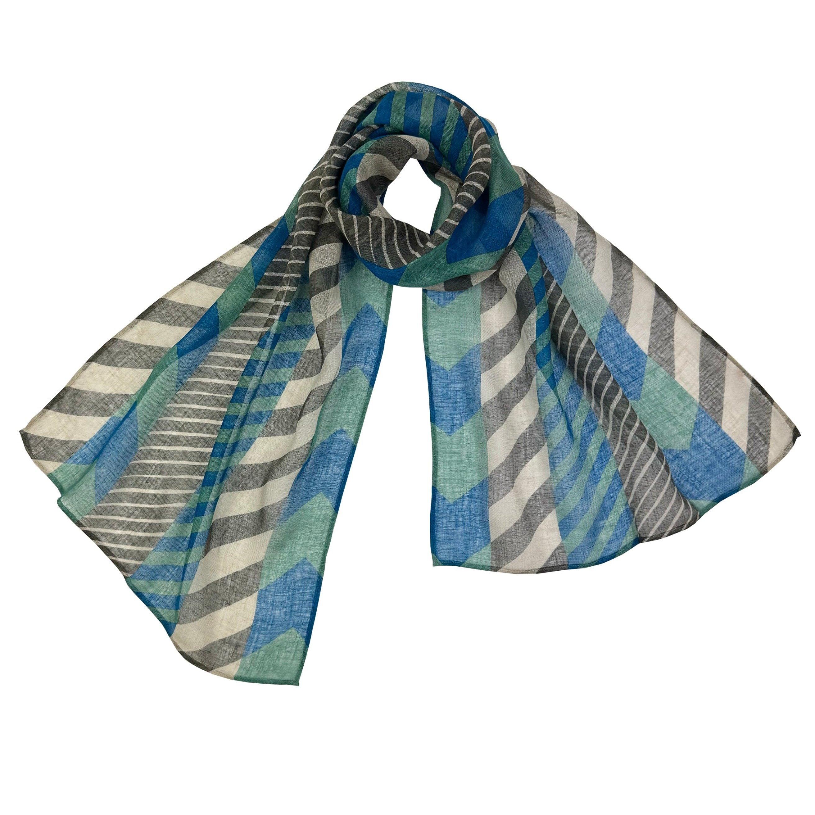 NUNO Scarf: "Lollipop Stripes" (Gray/Blue/Turquoise)