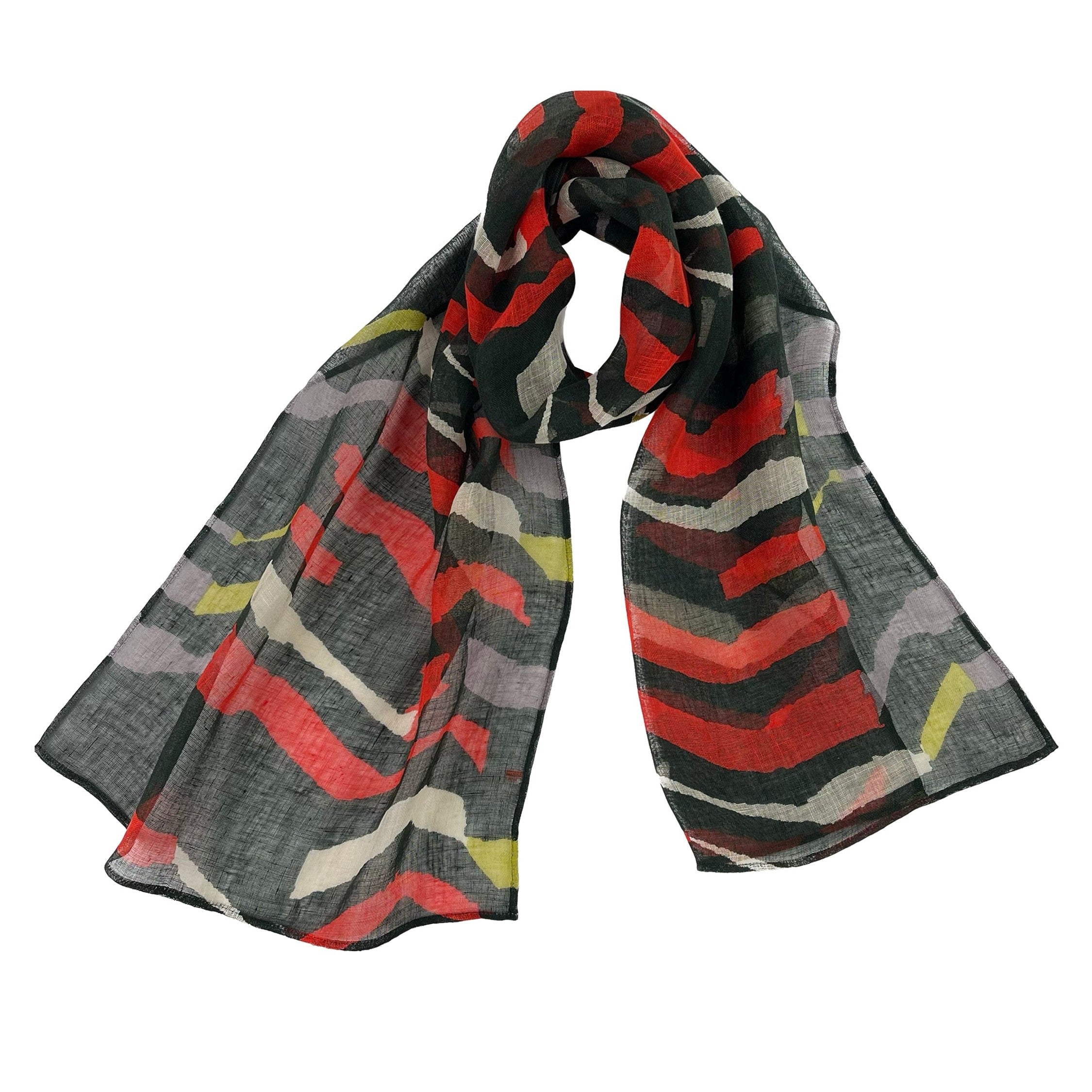 NUNO Scarf: "Rui" (Black w/ Red/Light Green/Gray)