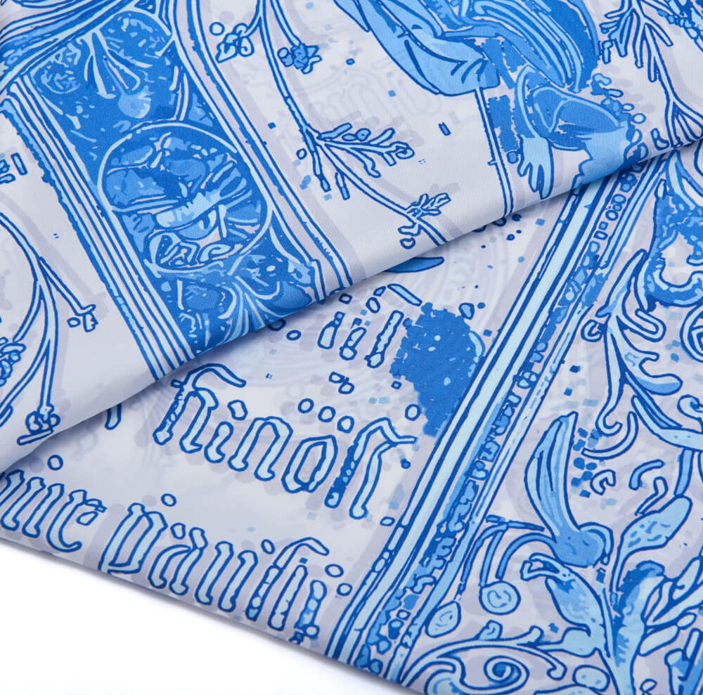 Medieval Letter L White and Light Blue Silk Scarf