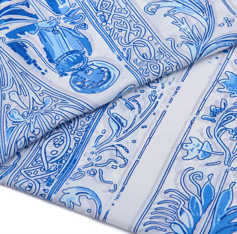 Medieval Letter M White and Light Blue Silk Scarf