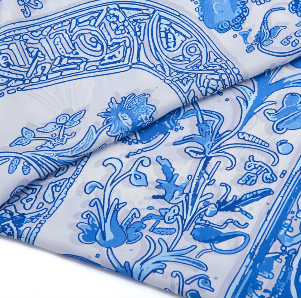 Medieval Letter U White and Light Blue Silk Scarf