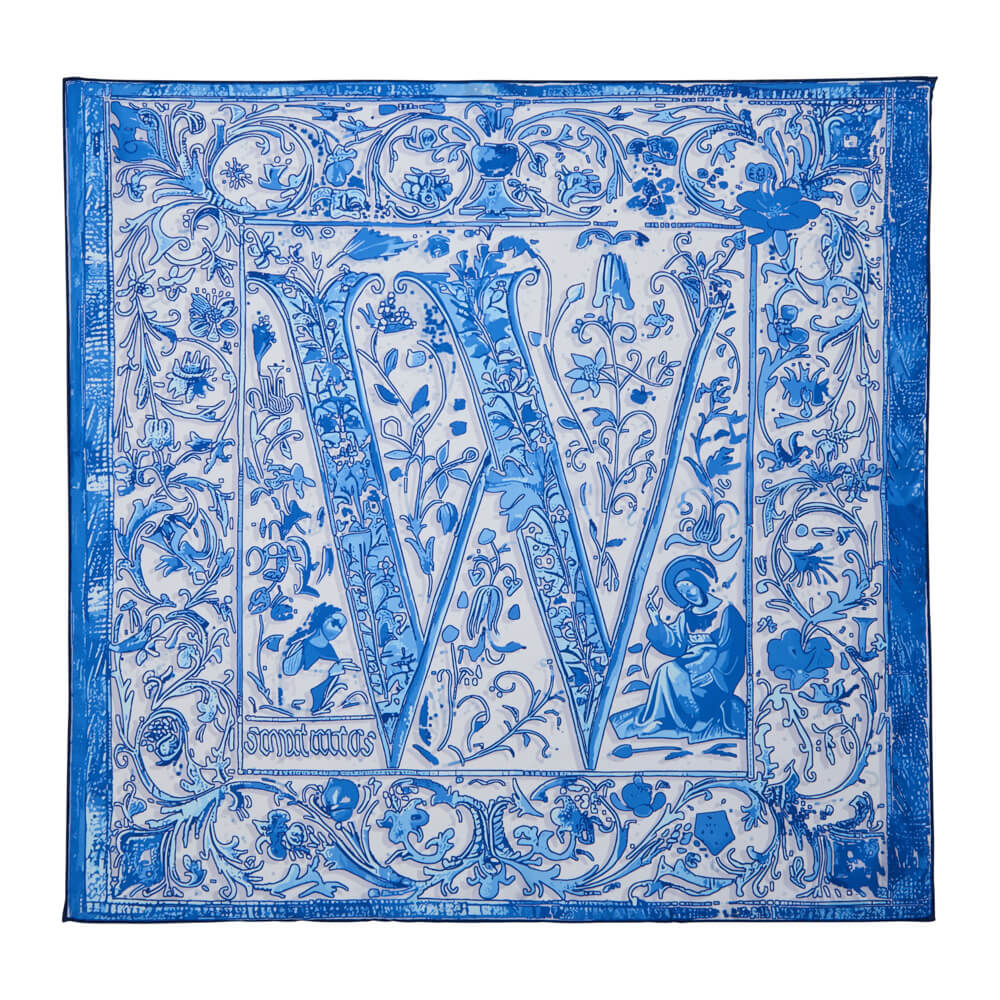 Medieval Letter W White and Light Blue Silk Scarf