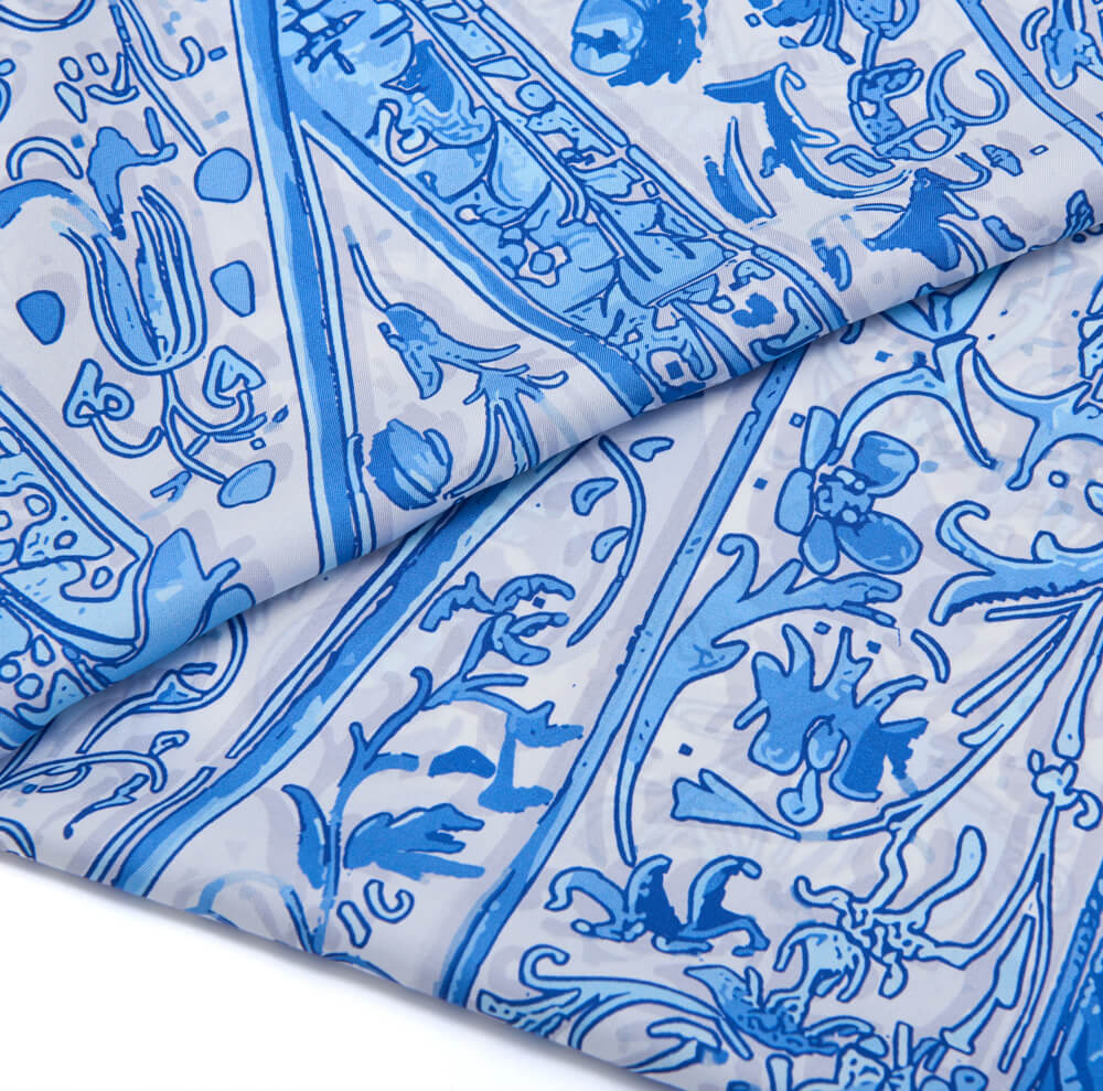 Medieval Letter W White and Light Blue Silk Scarf