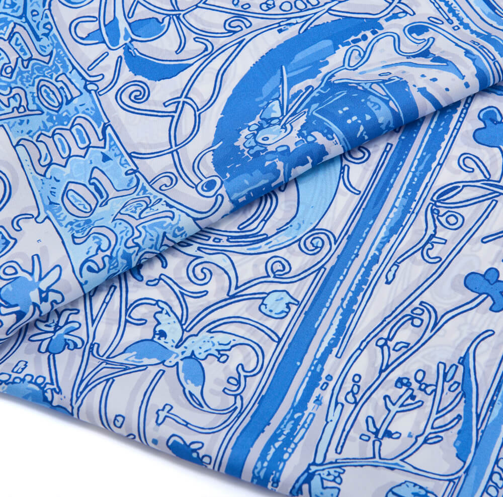 Medieval Letter Y White and Light Blue Silk Scarf