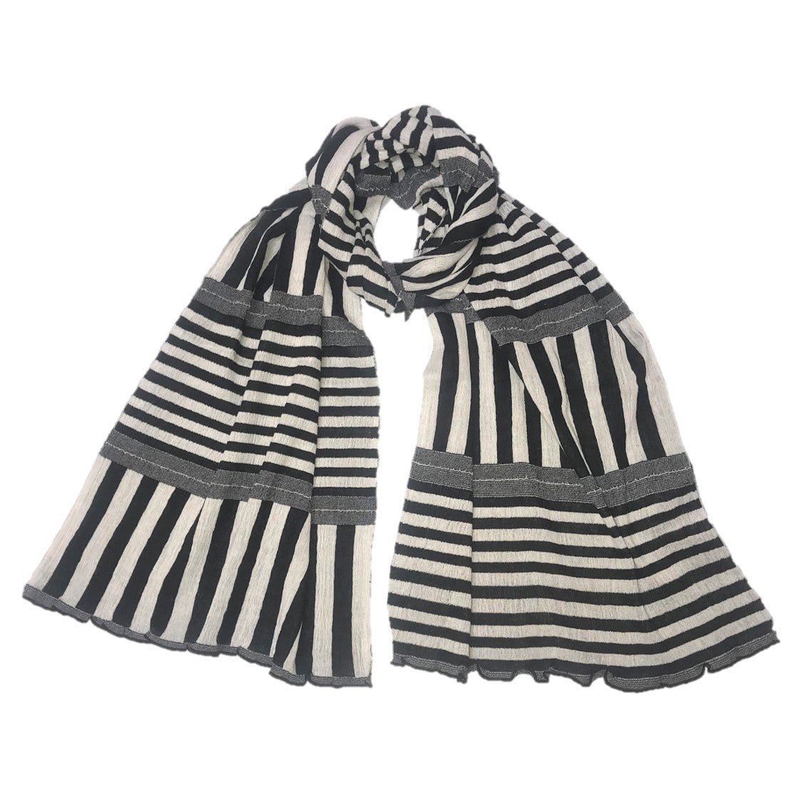 NUNO Oversized Scarf: "Stripy Stripe" (White/Black, Wide)