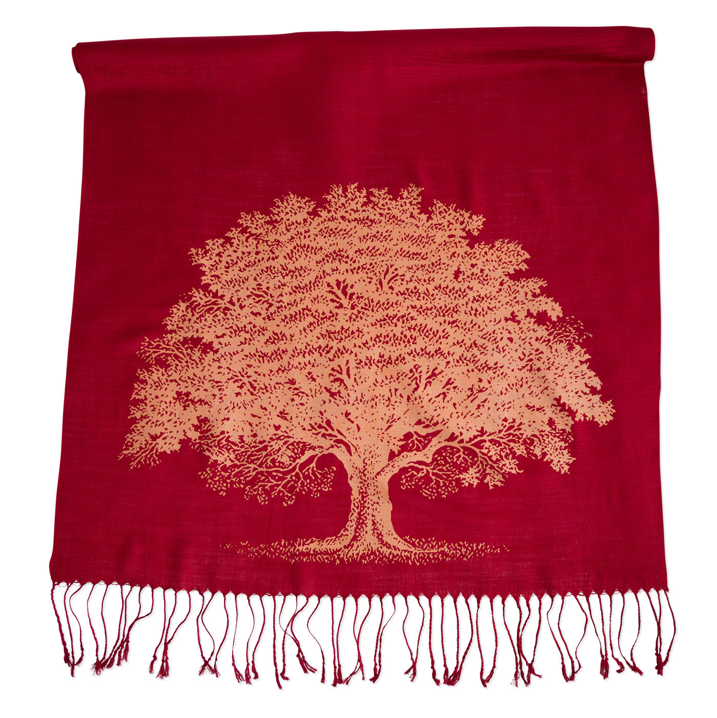Oak Tree Linen-Weave Scarf, Copper on Ruby Pashmina, by Cyberoptix