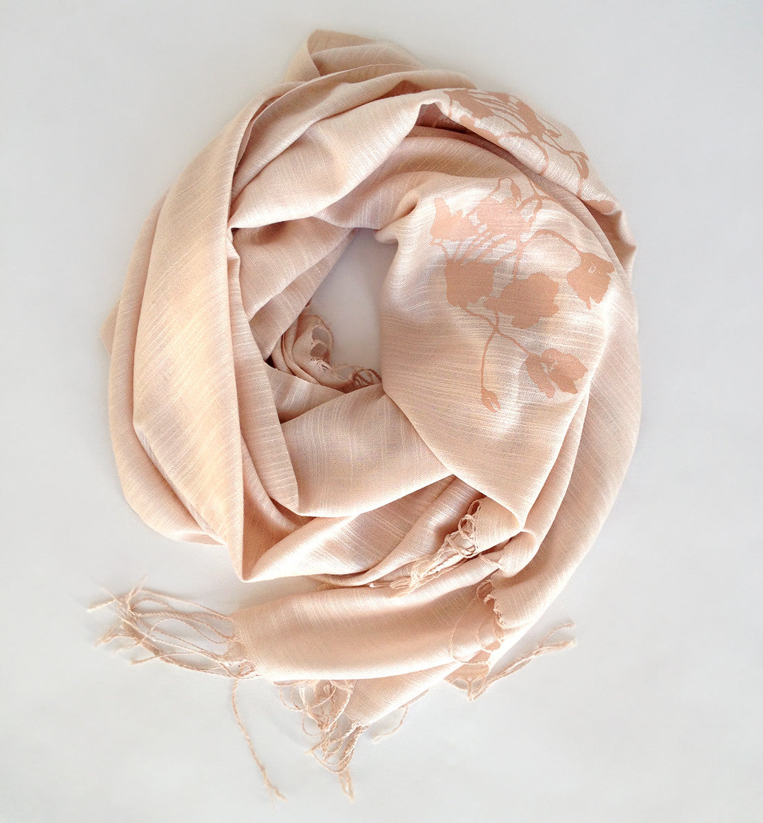 Poppies Scarf. Floral print, linen-weave pashmina