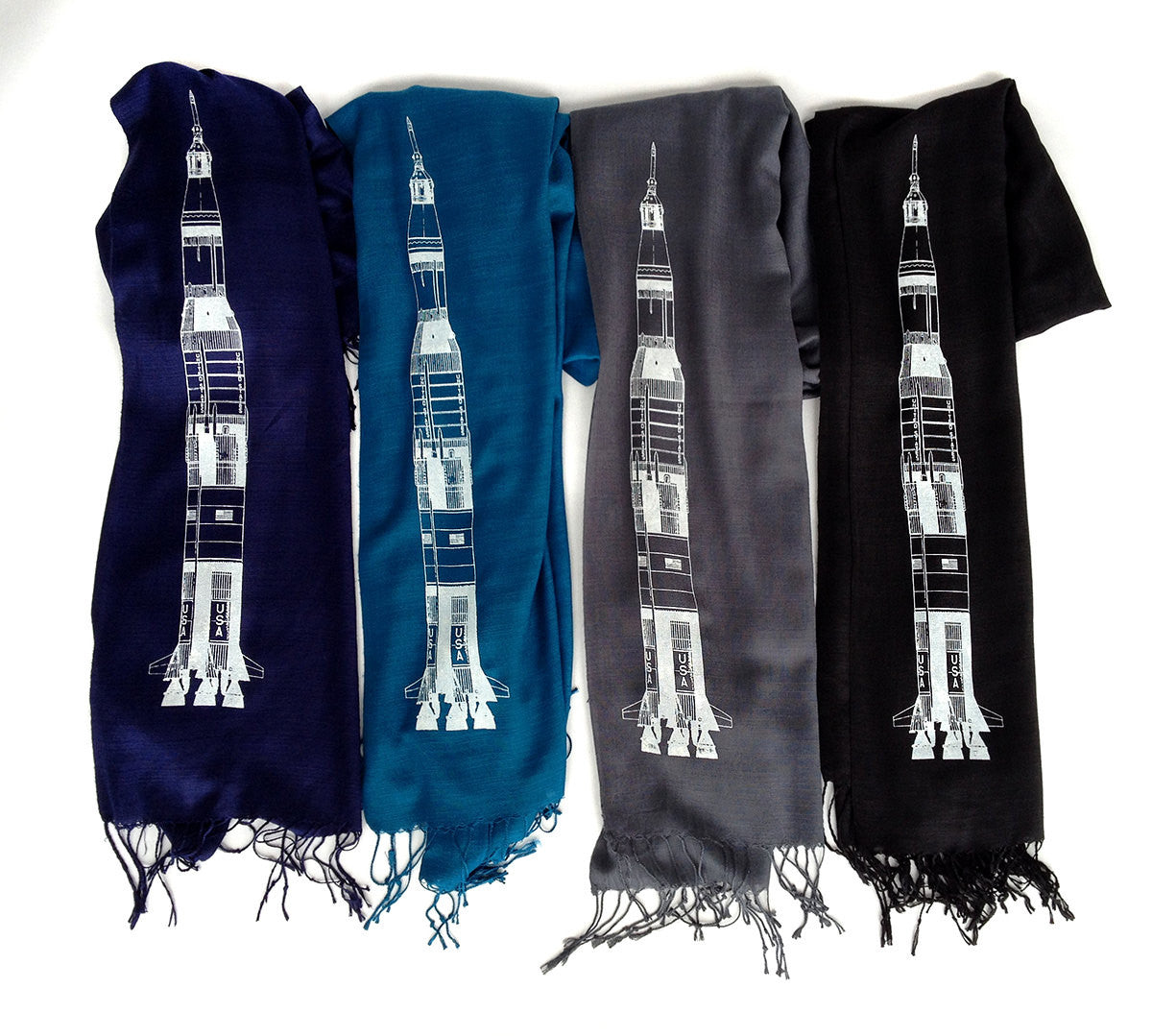 Saturn V Rocket Scarf. Linen-weave pashmina