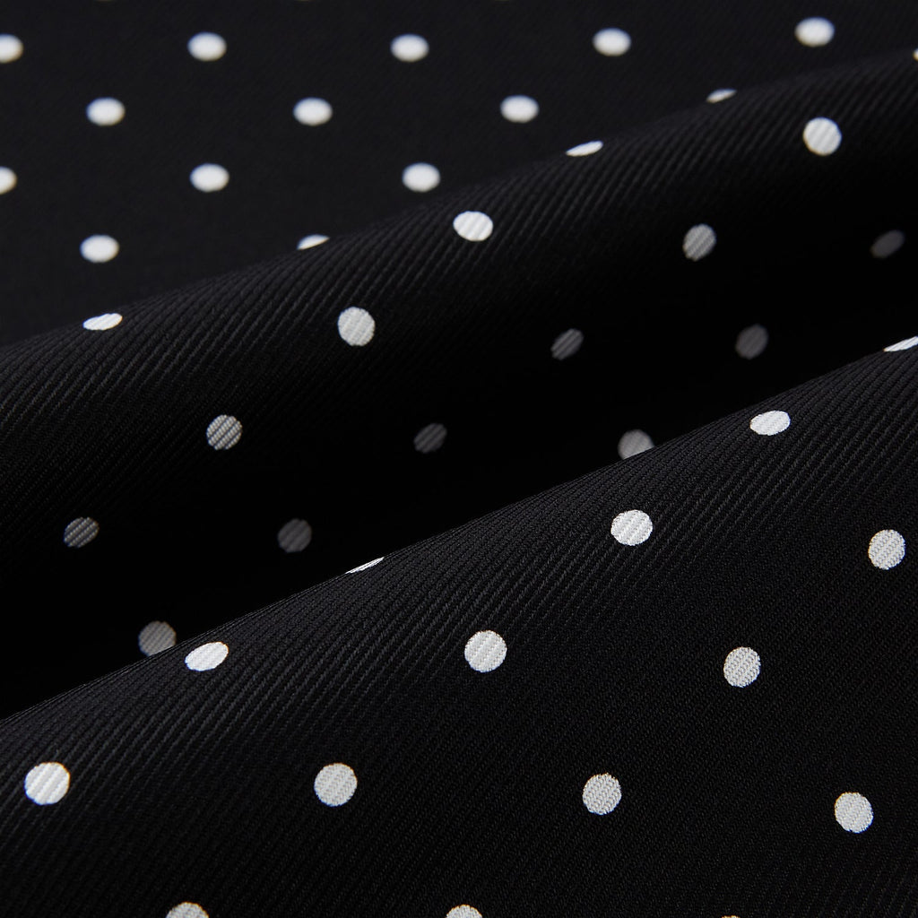 Black and White Spotted Silk Scarf with Fringes