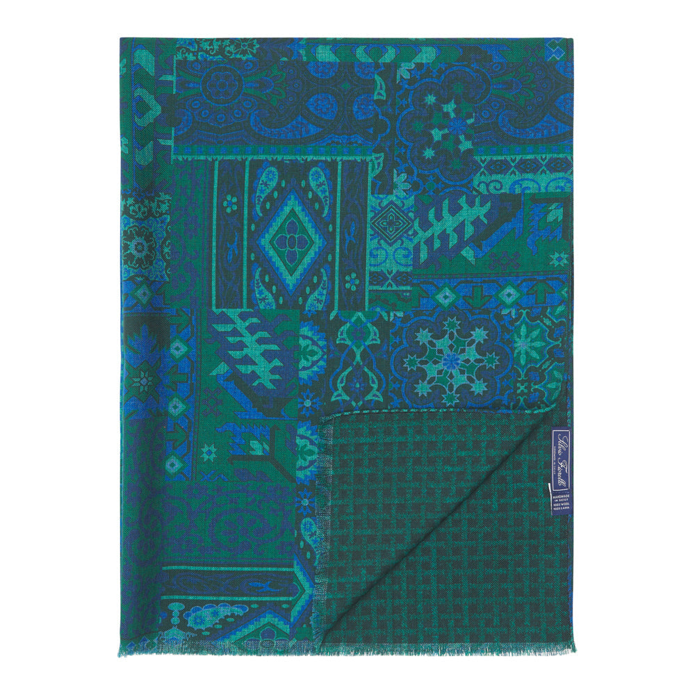 Green Sicilian Mosaic Double Face Wool Scarf