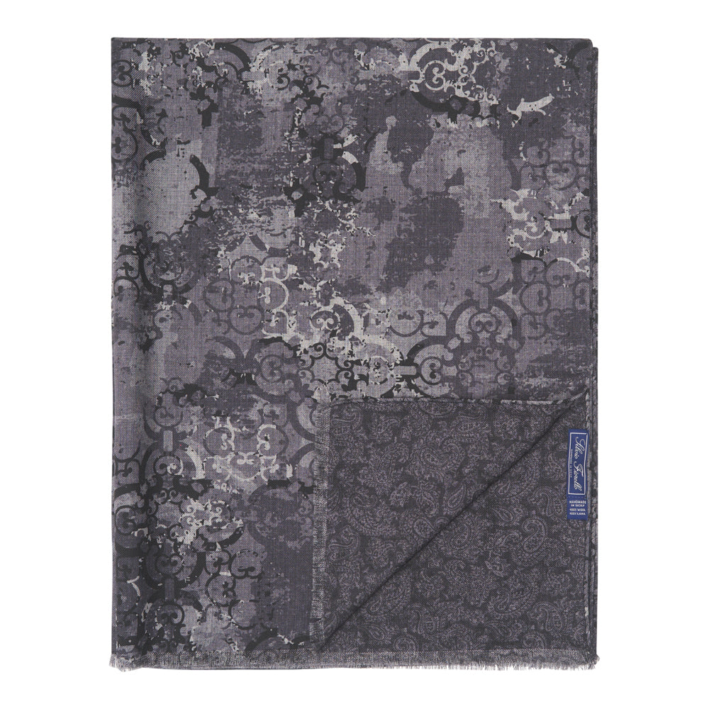 Grey Sicilian Ceramic and Paisley Double Face Wool Scarf