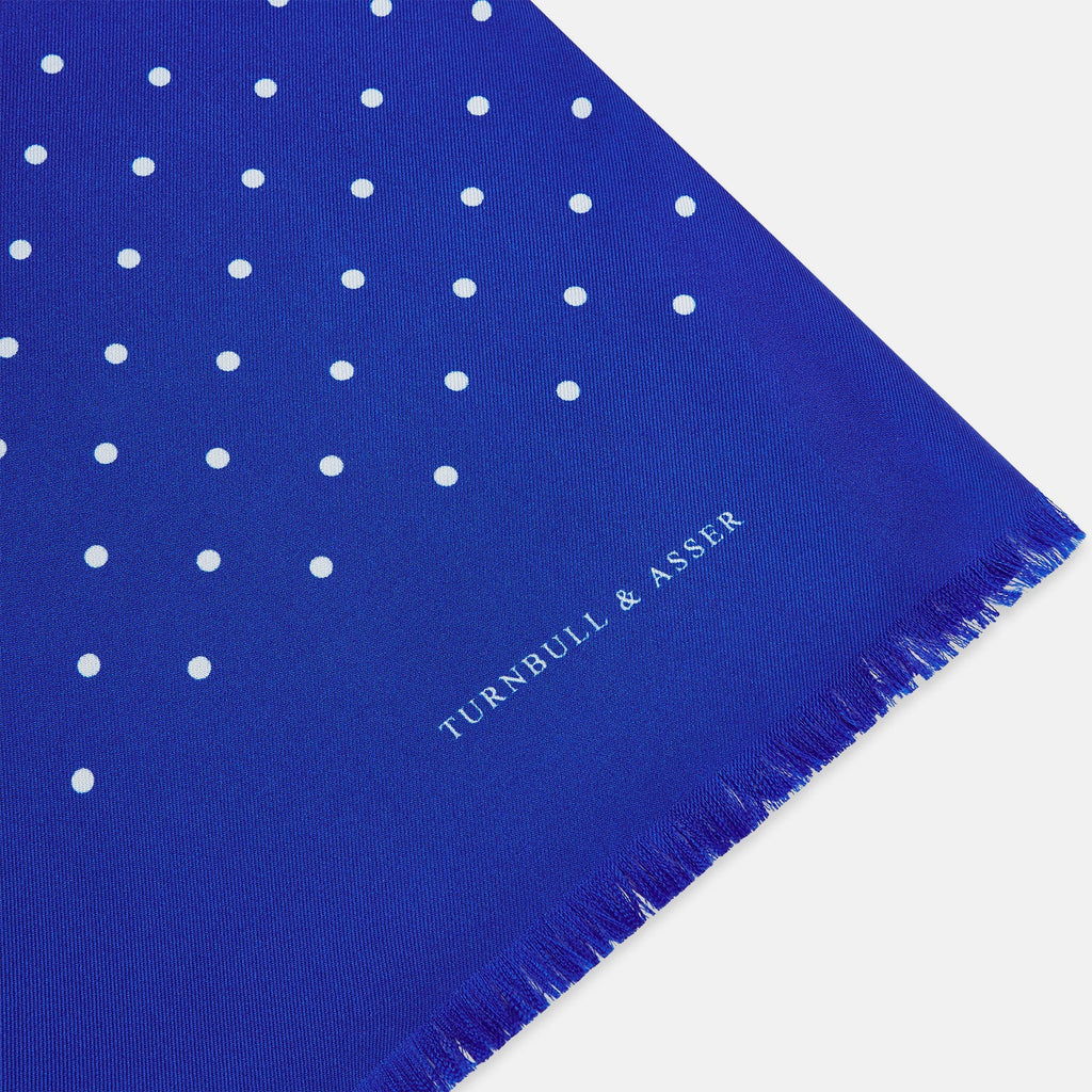 Royal Blue and White Spotted Silk Scarf