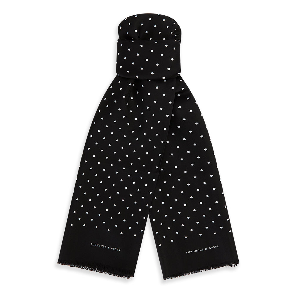 Black and White Spotted Silk Scarf