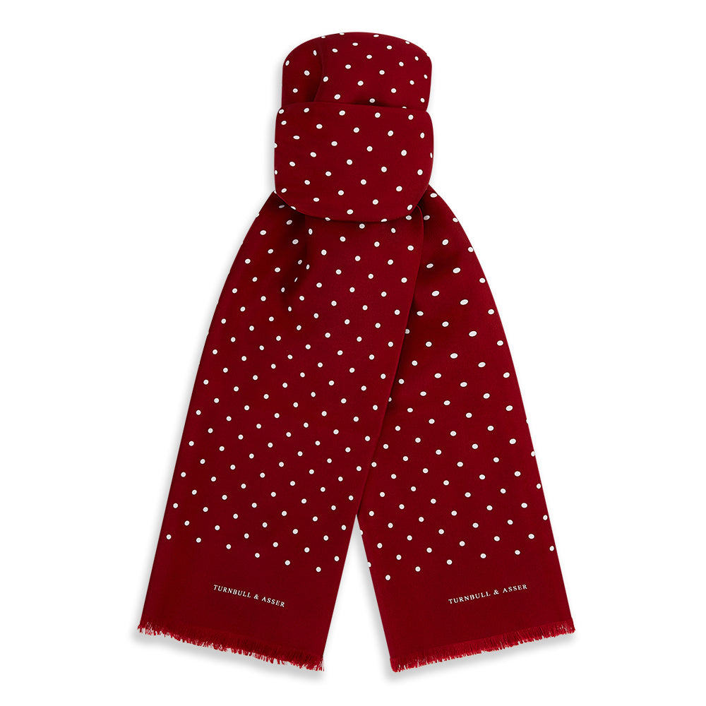Burgundy and White Spotted Silk Scarf