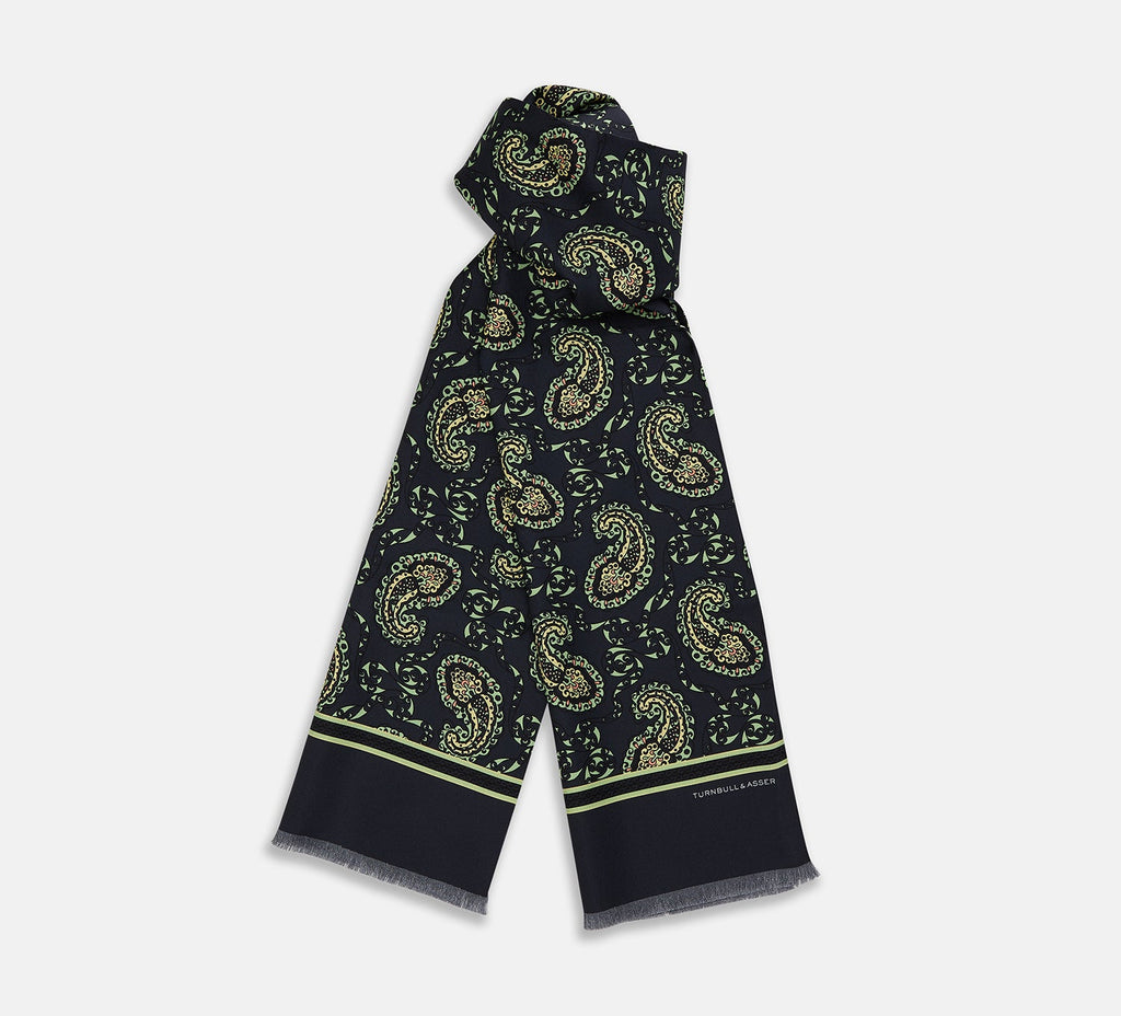 Navy Paisley Silk Lawton Scarf