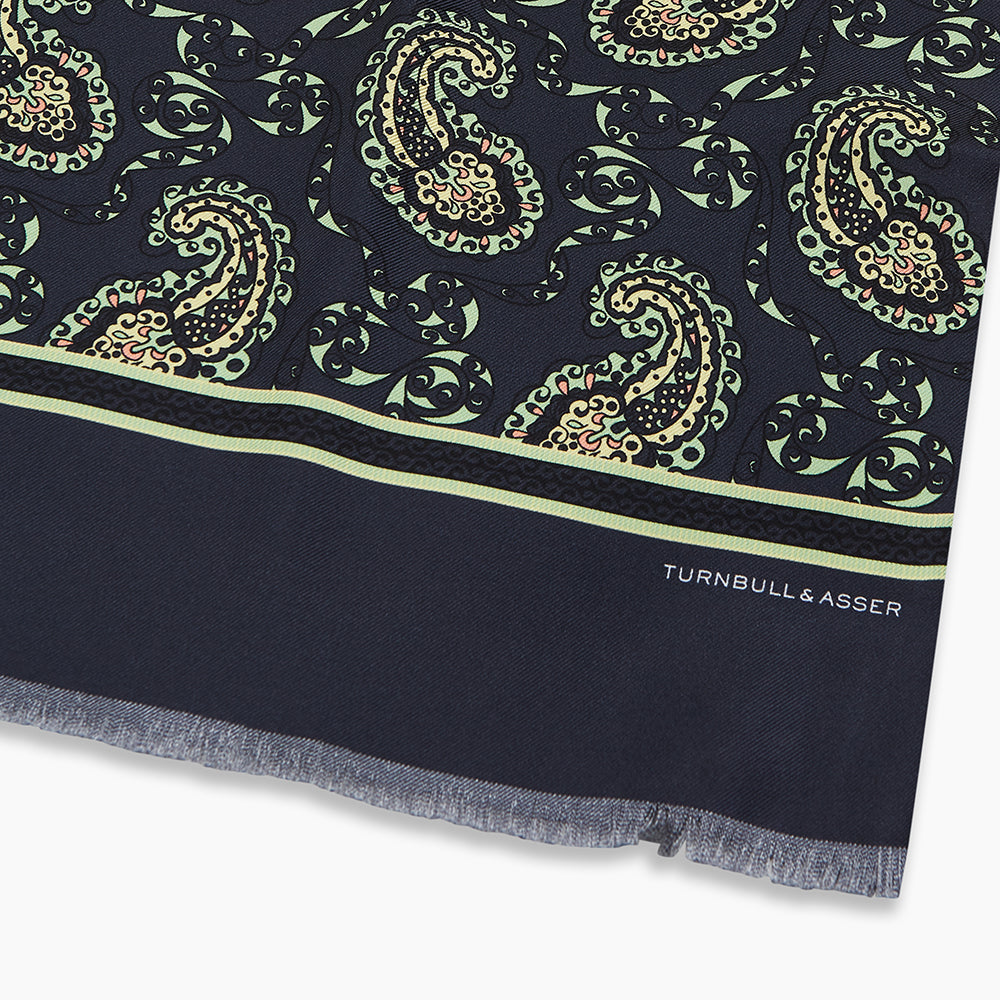Navy Paisley Silk Lawton Scarf