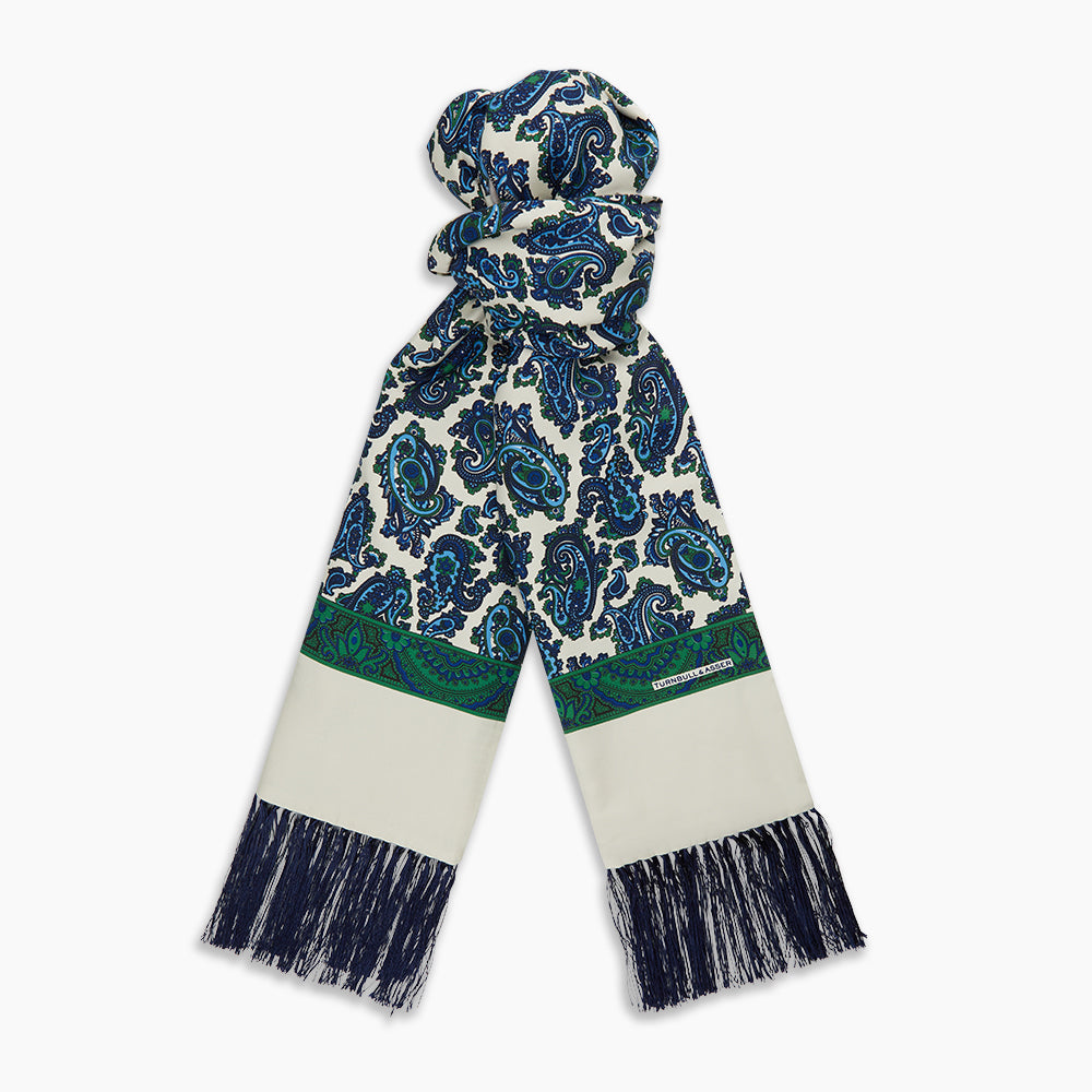 Green and Blue Paisley Silk Scarf