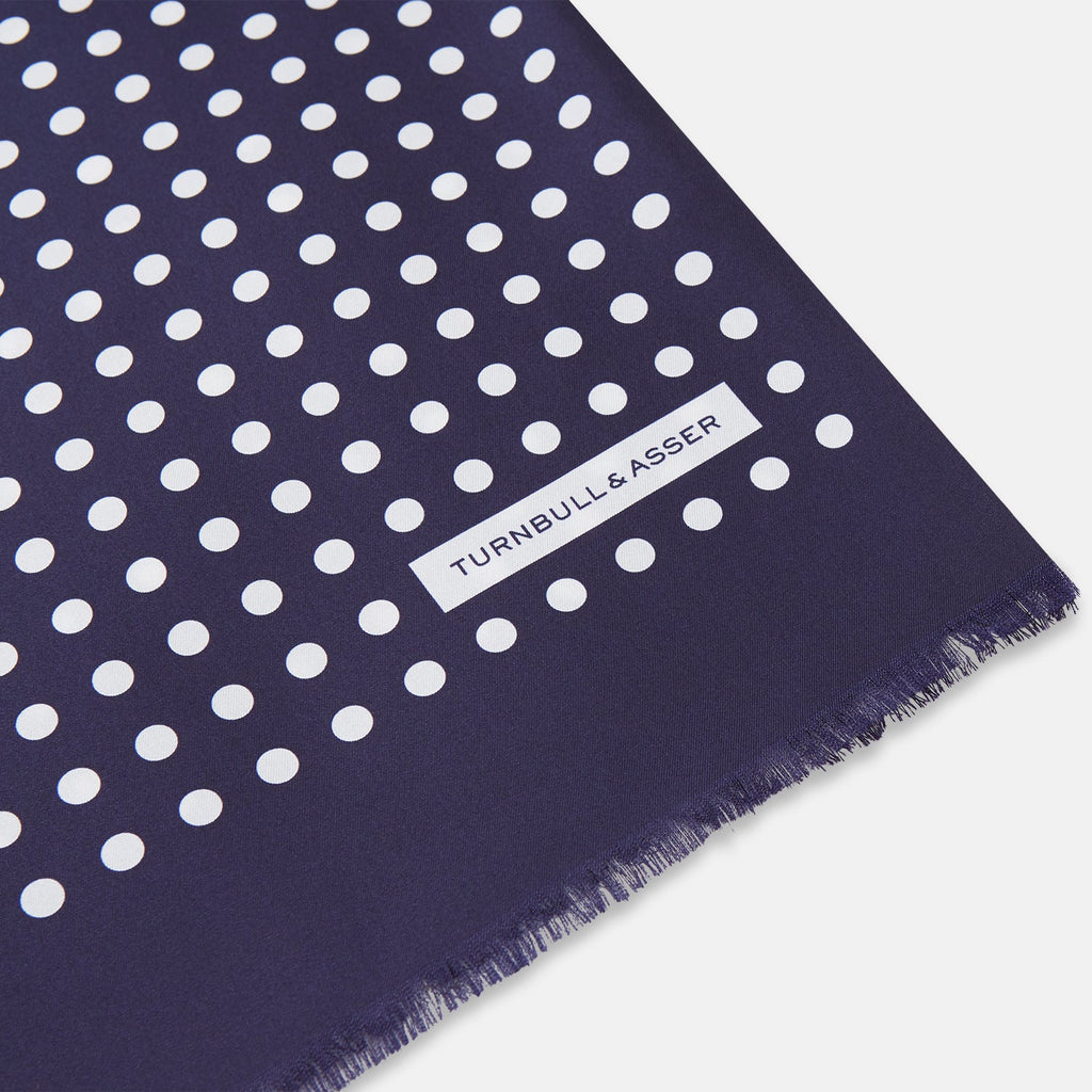 Navy and Cream Spotted Silk and Wool Scarf