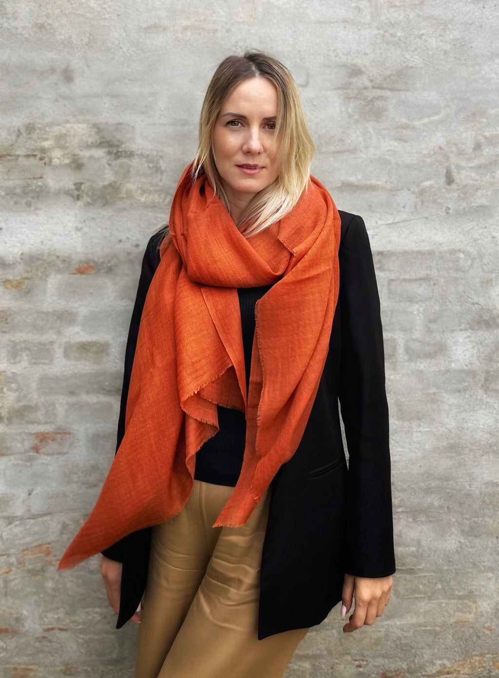 Rene Grande Burnt Orange wool and silk scarf