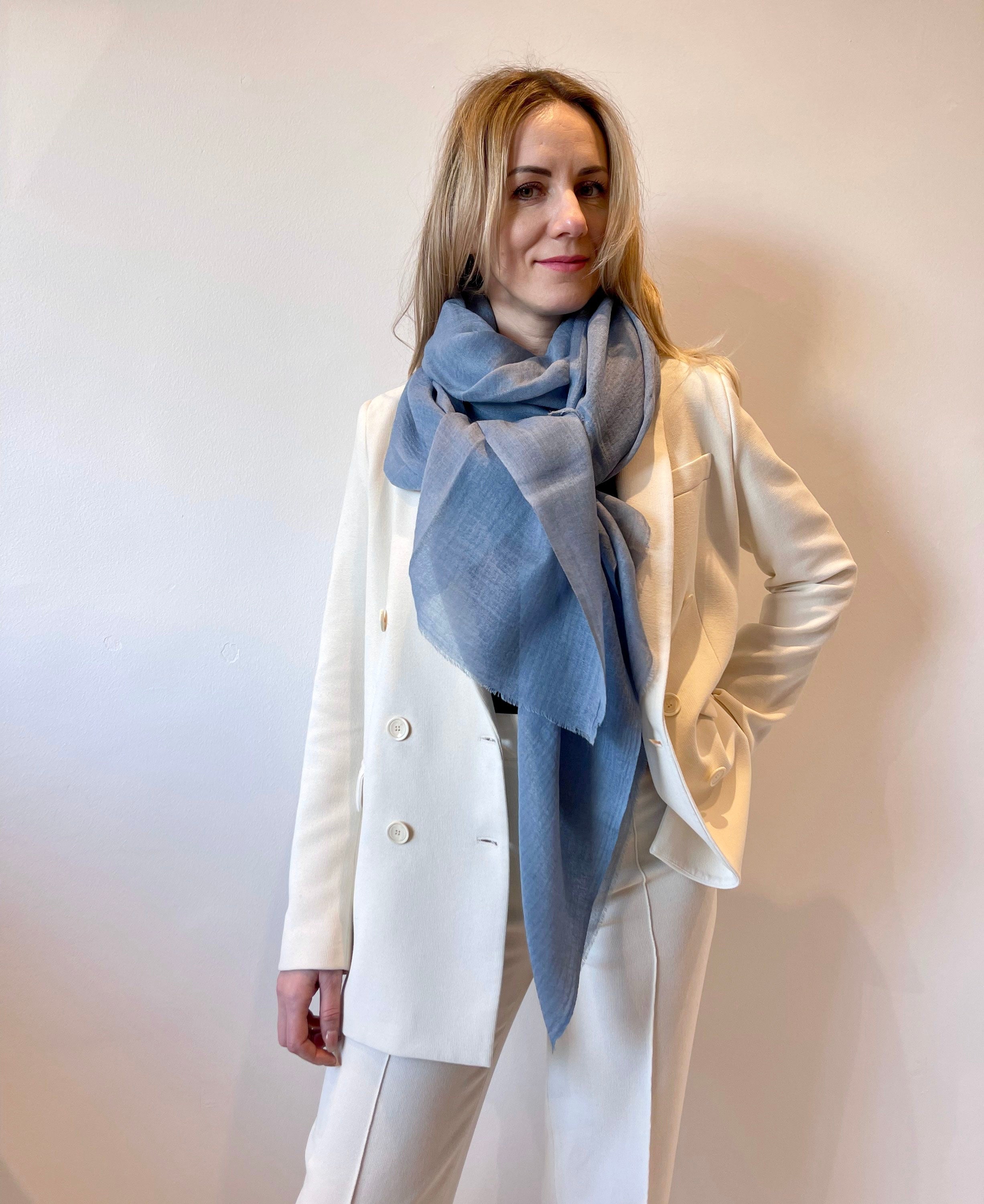 Rene 12 Dusty Blue wool and silk scarf