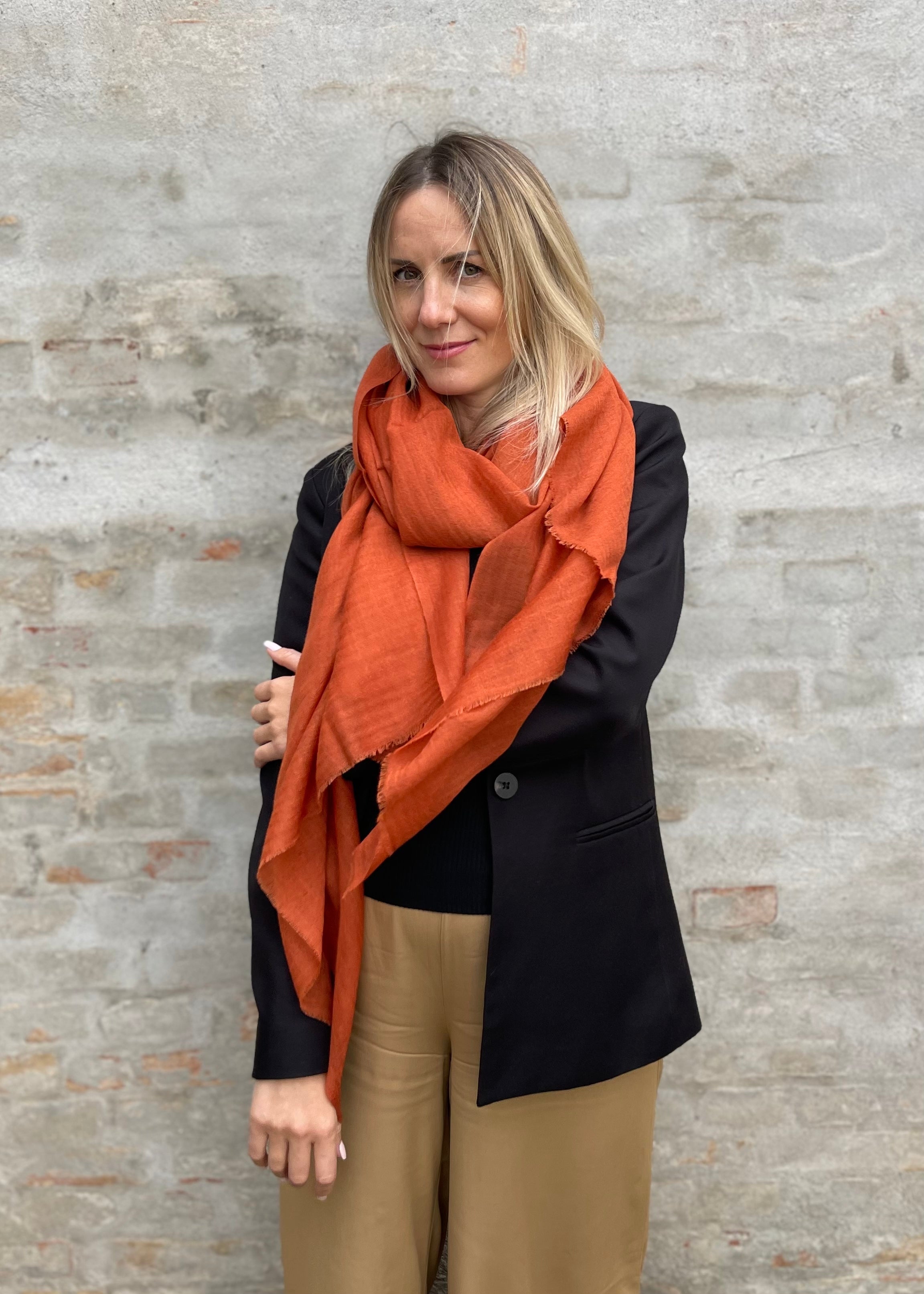 Rene Grande Burnt Orange wool and silk scarf