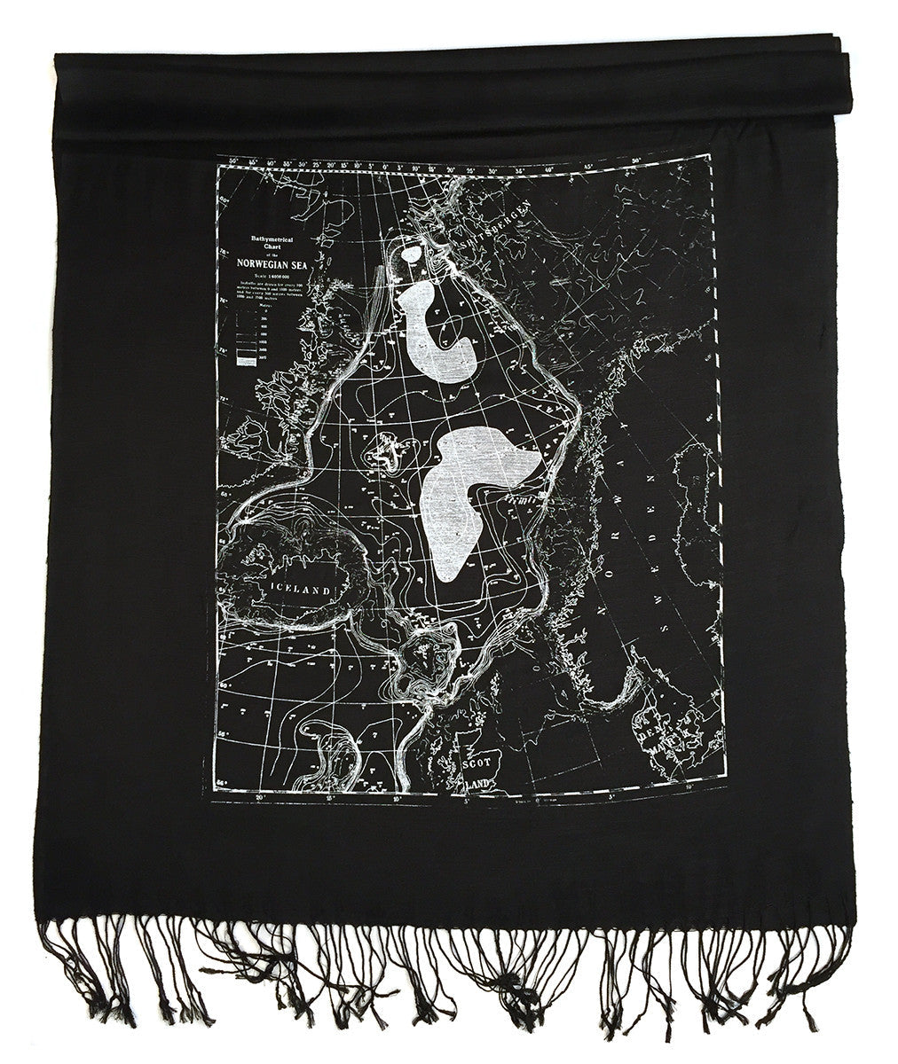 Scandinavian Waters Bamboo Scarf, Bathymetric Chart Contour Map Pashmina