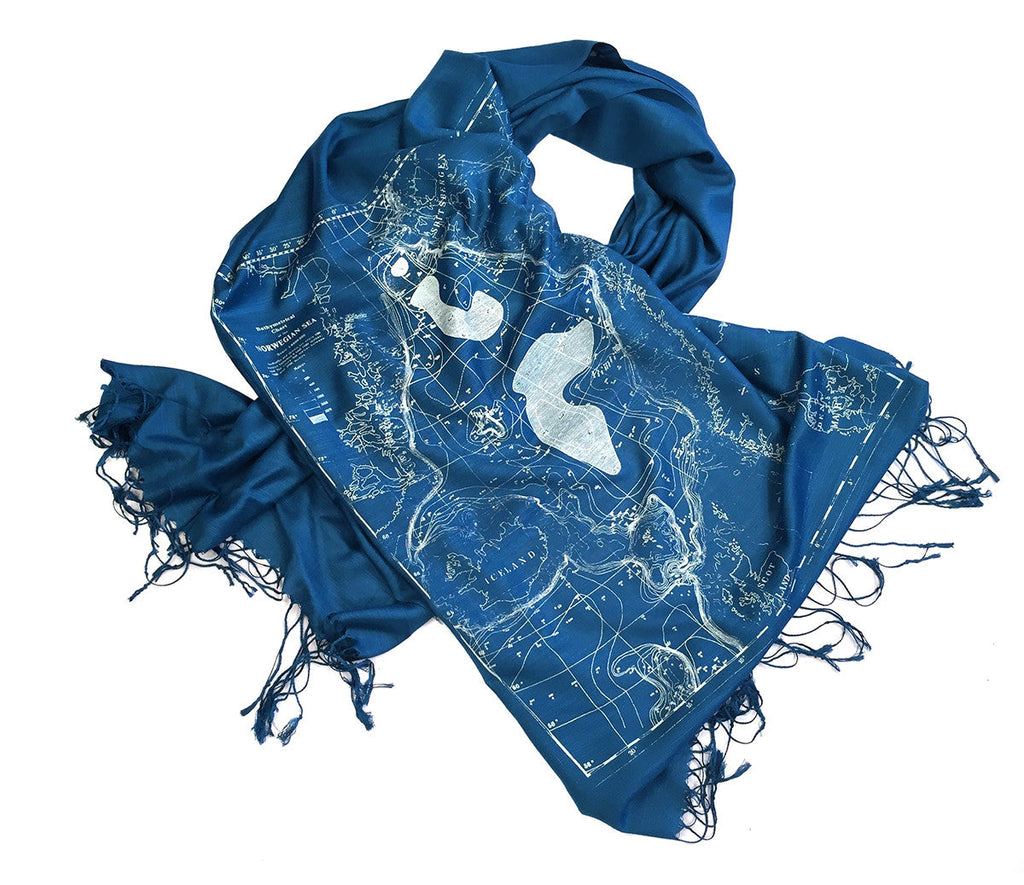 Scandinavian Waters Bamboo Scarf, Bathymetric Chart Contour Map Pashmina