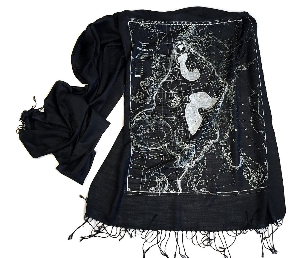 Scandinavian Waters Bamboo Scarf, Bathymetric Chart Contour Map Pashmina