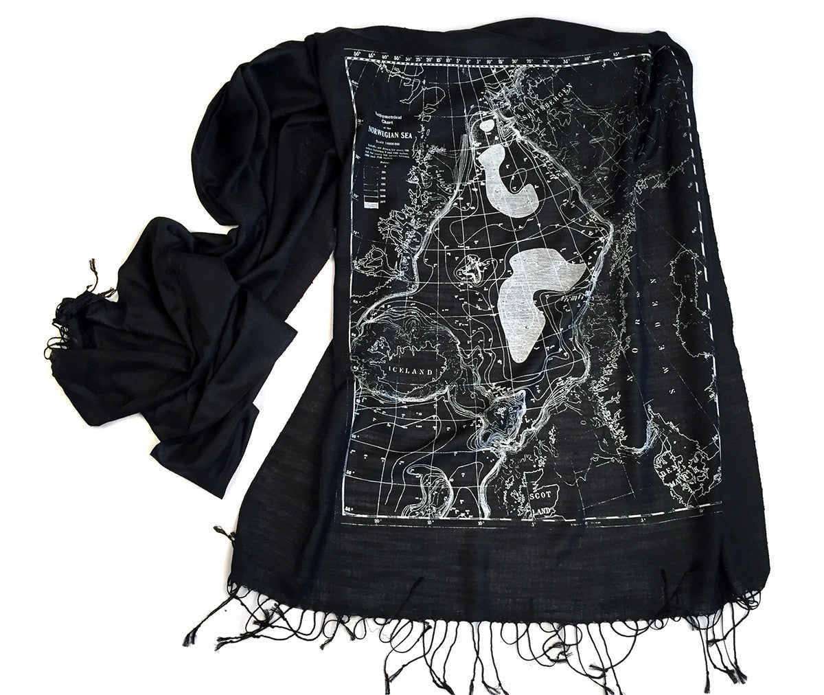 Scandinavian Waters Bamboo Scarf, Bathymetric Chart Contour Map Pashmina