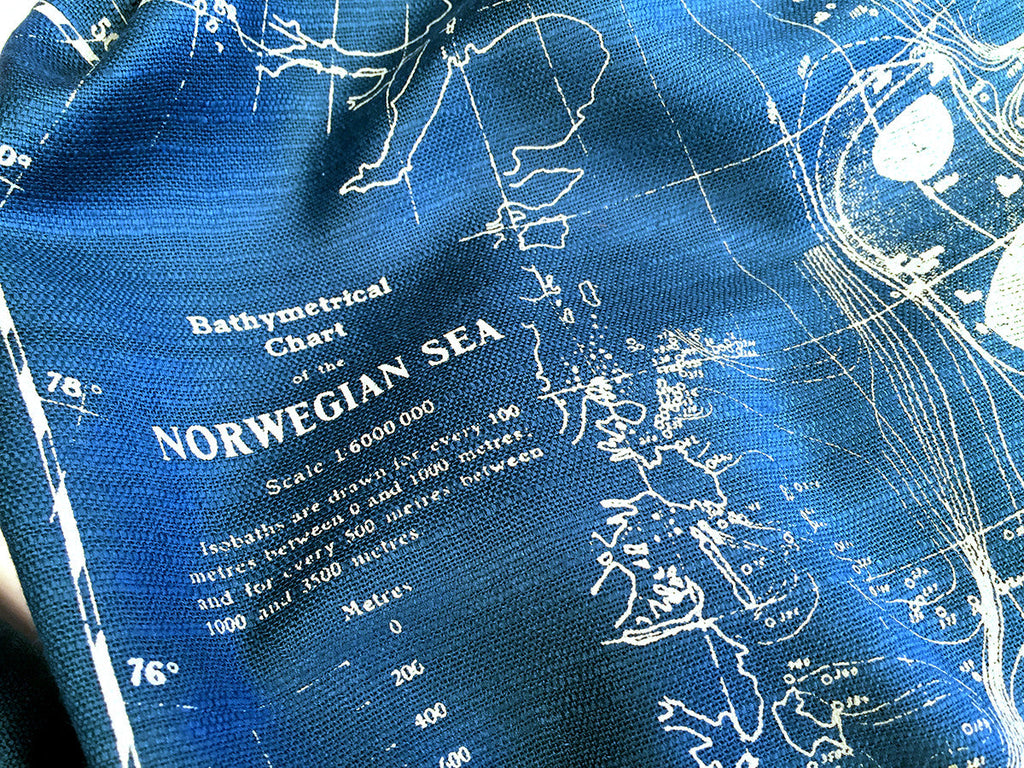 Scandinavian Waters Bamboo Scarf, Bathymetric Chart Contour Map Pashmina