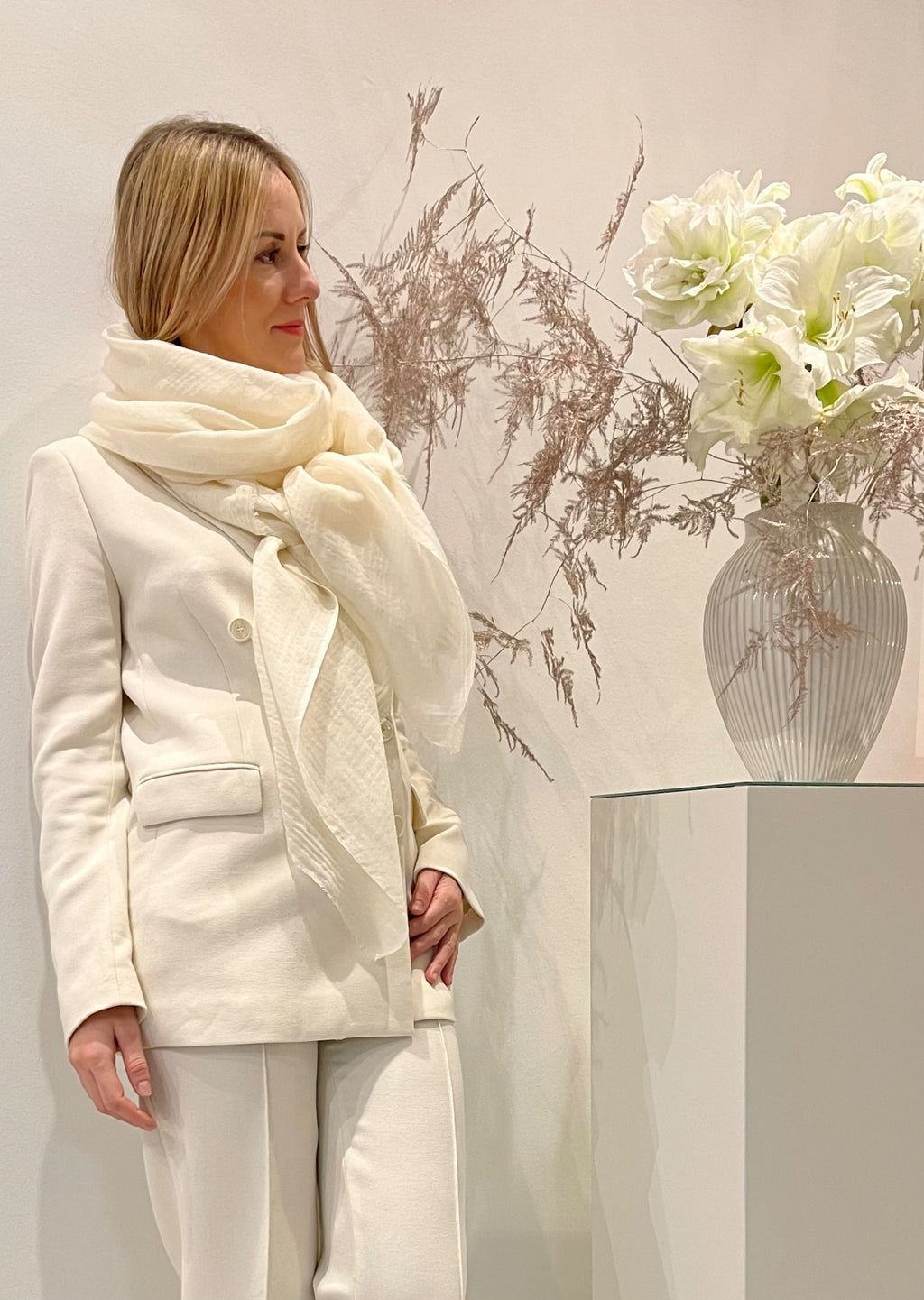 Rene 01 Cream wool and silk scarf