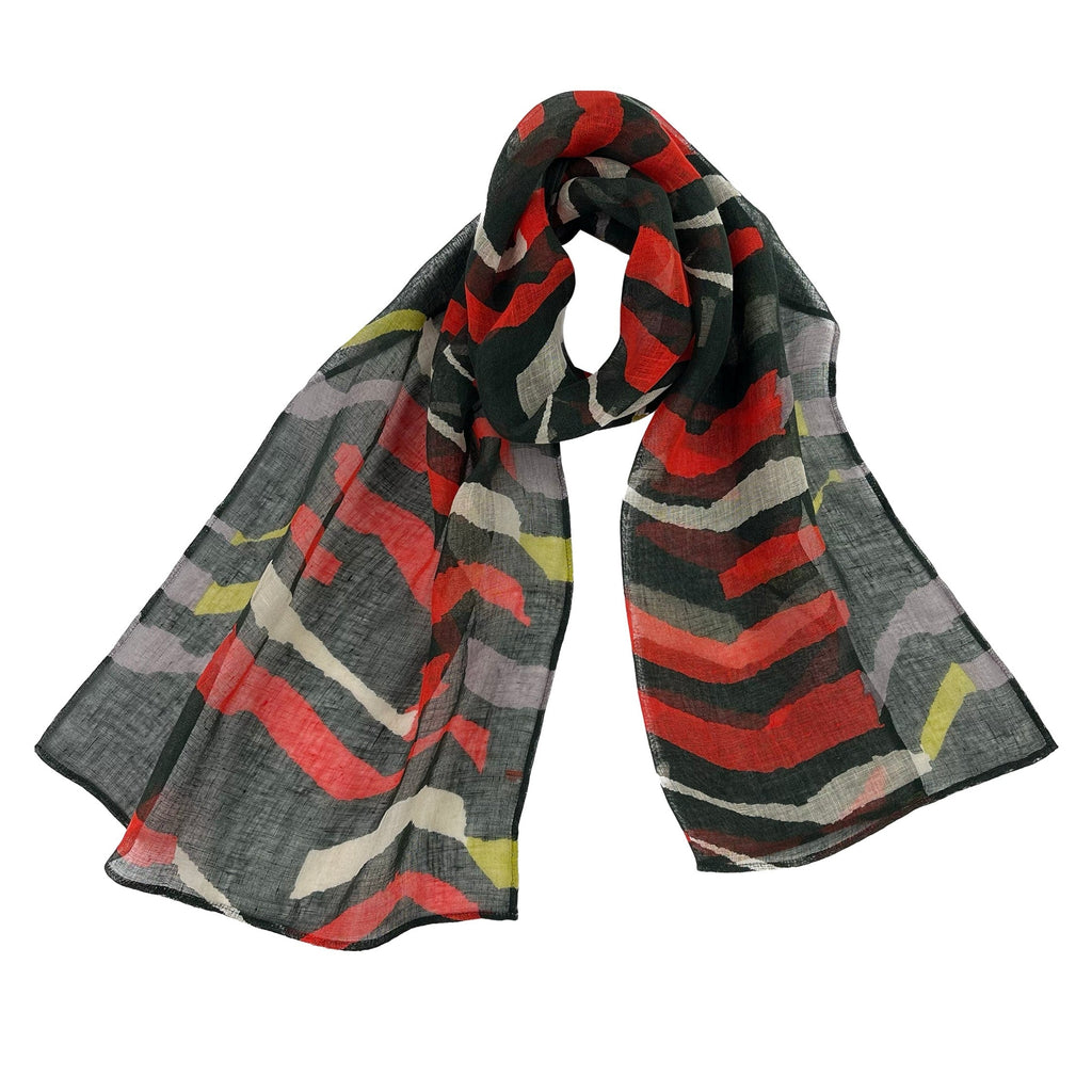 NUNO Scarf: "Rui" (Black w/ Red/Light Green/Gray)