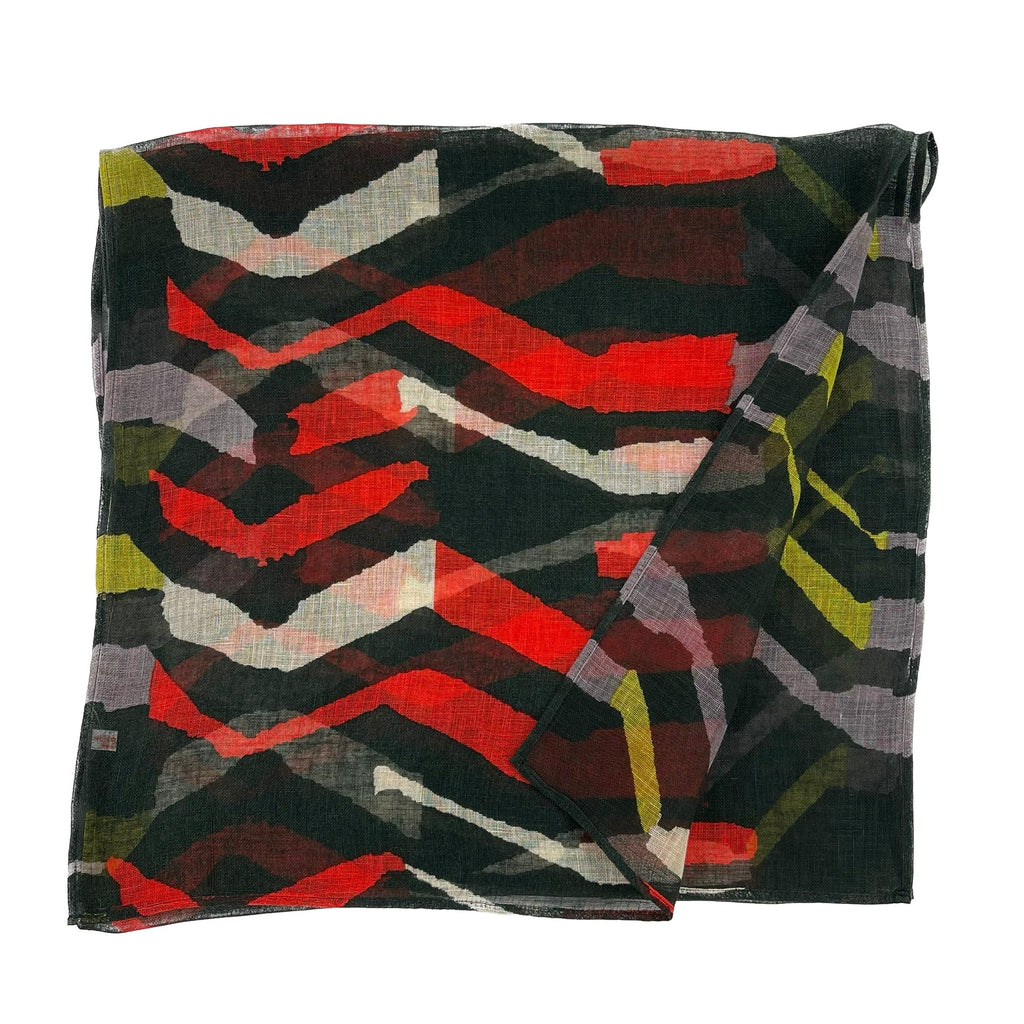 NUNO Scarf: "Rui" (Black w/ Red/Light Green/Gray)