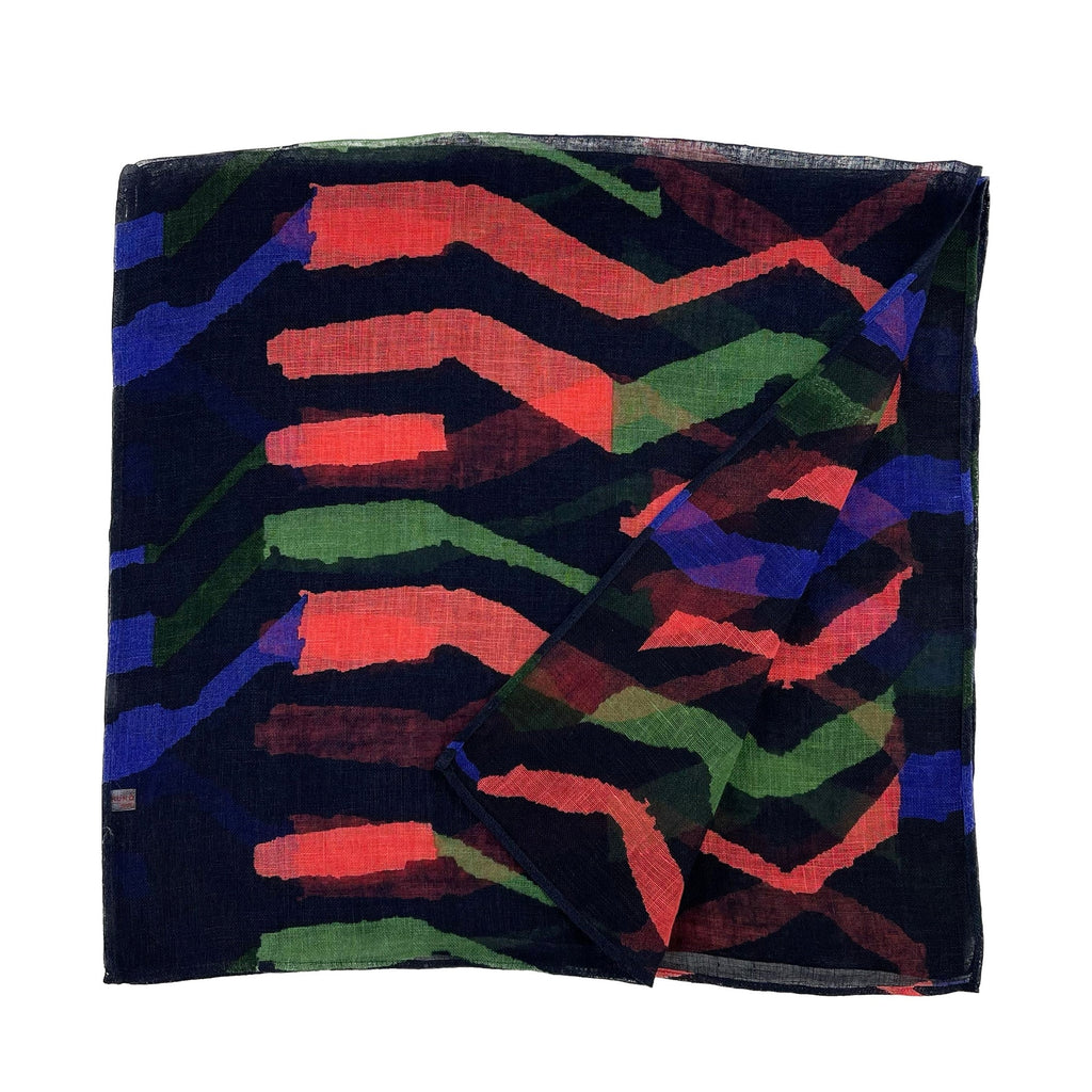 NUNO Scarf: "Rui" (Black w/ Orangish Pink/Green/Royal Blue)