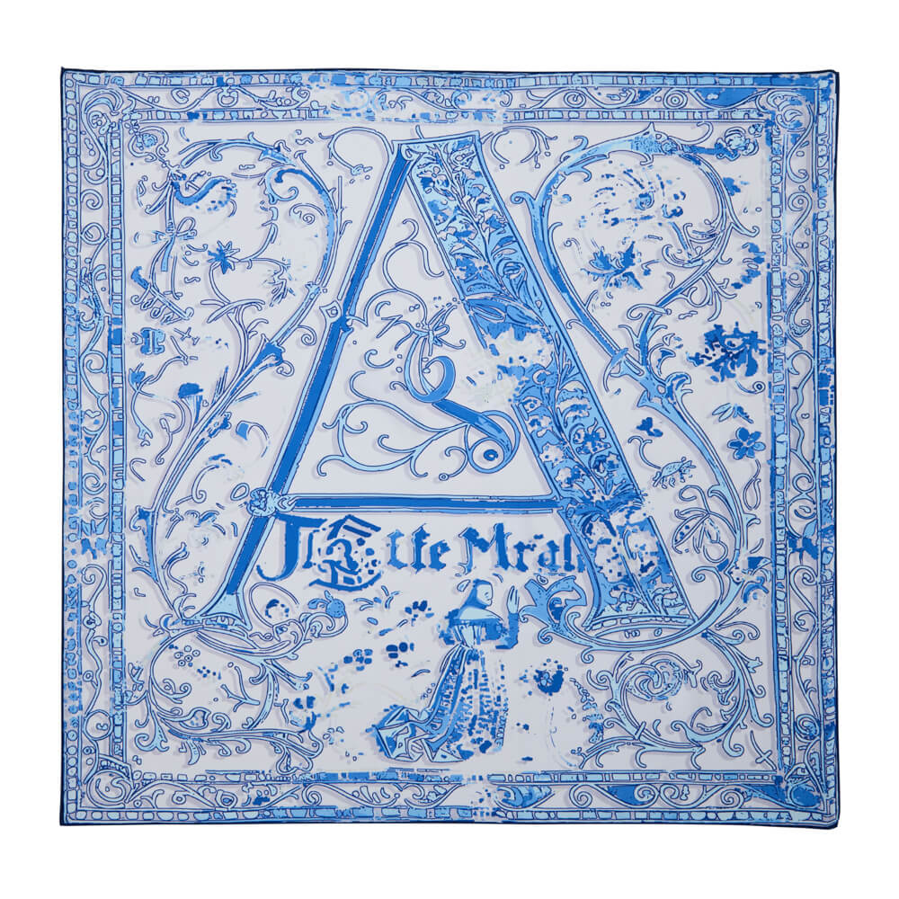 Medieval Letter A White and Light Blue Silk Scarf