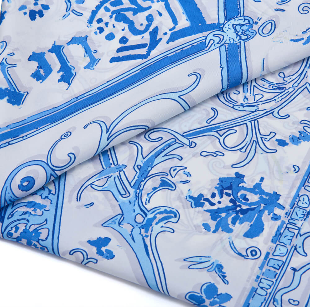 Medieval Letter A White and Light Blue Silk Scarf