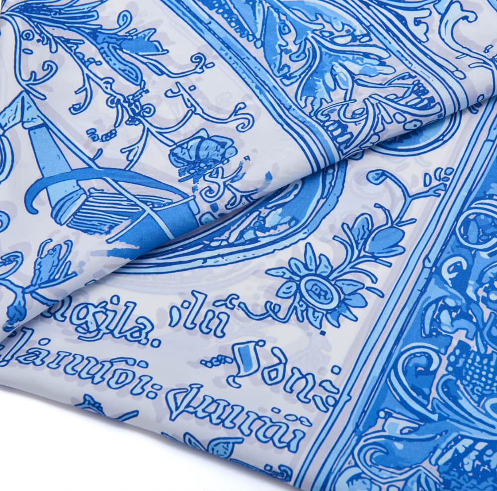 Medieval Letter C White and Light Blue Silk Scarf