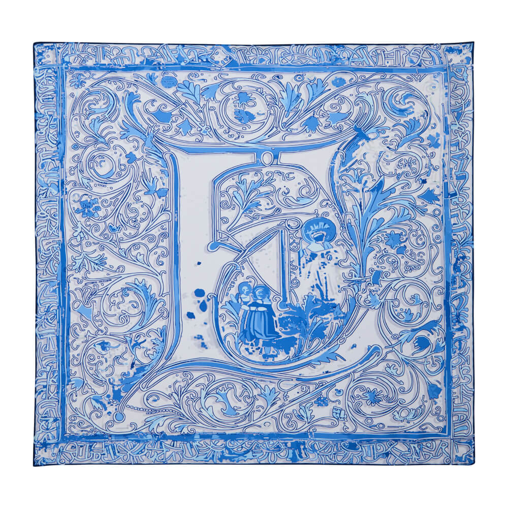 Medieval Letter E White and Light Blue Silk Scarf