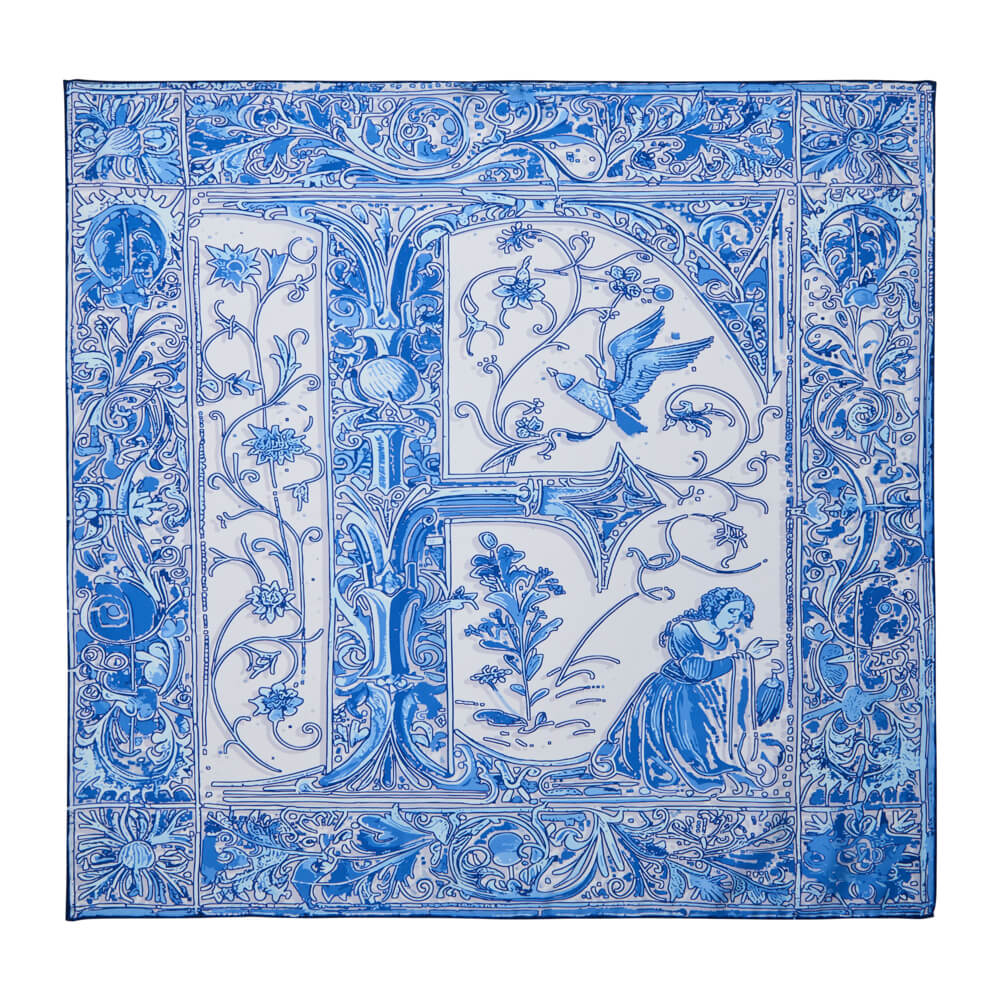 Medieval Letter F White and Light Blue Silk Scarf