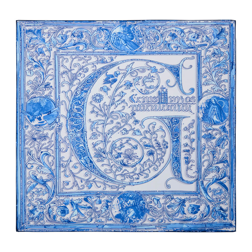 Medieval Letter G White and Light Blue Silk Scarf