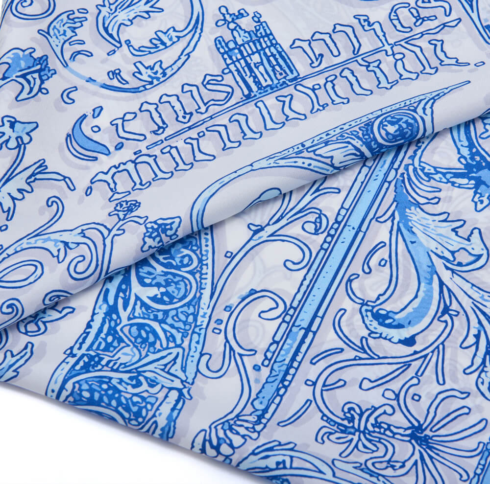 Medieval Letter G White and Light Blue Silk Scarf