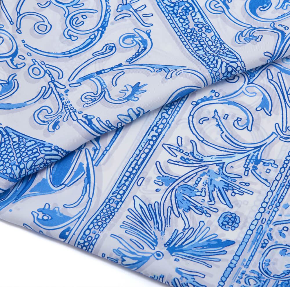 Medieval Letter N White and Light Blue Silk Scarf