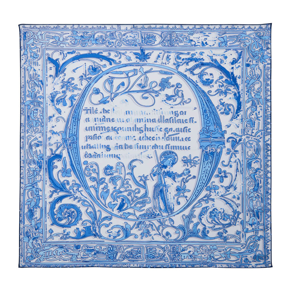 Medieval Letter O White and Light Blue Silk Scarf