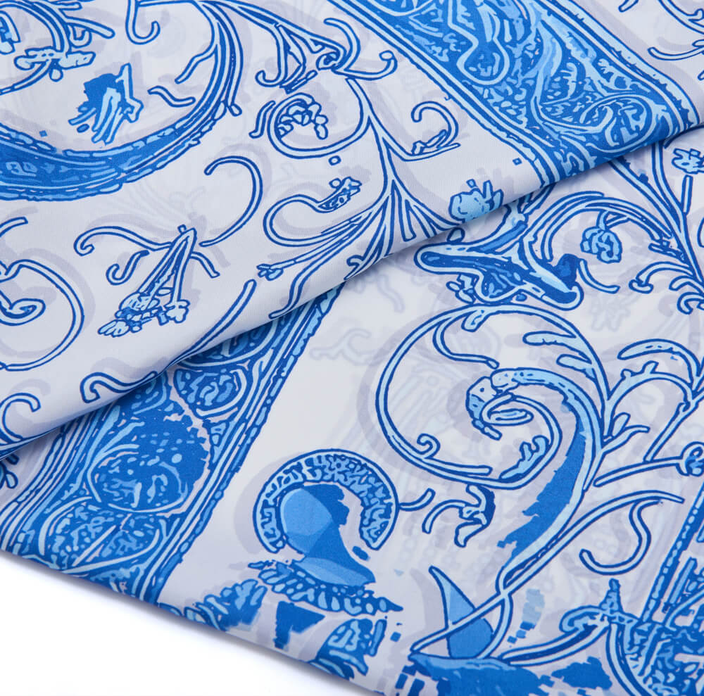 Medieval Letter Q White and Light Blue Silk Scarf