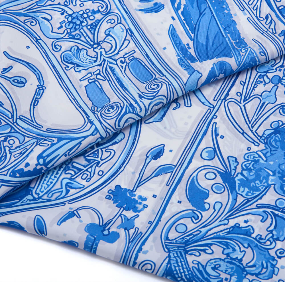 Medieval Letter R White and Light Blue Silk Scarf