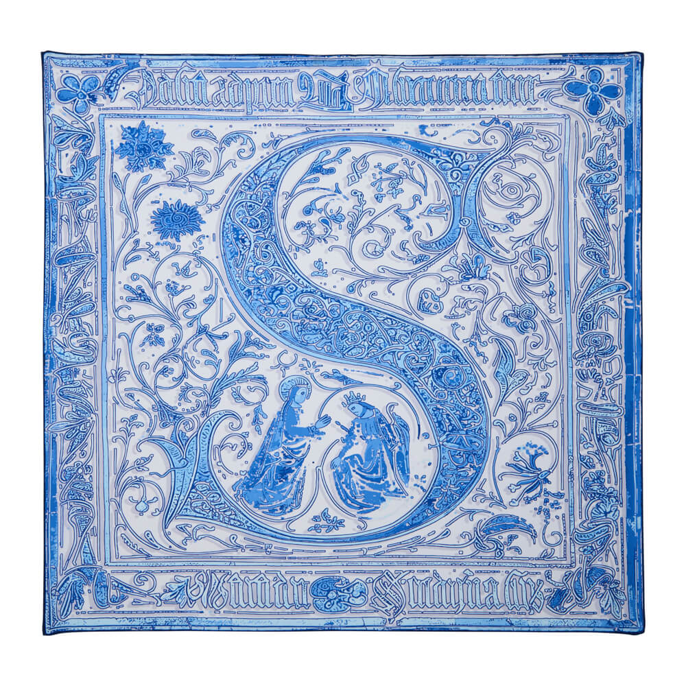 Medieval Letter S White and Light Blue Silk Scarf