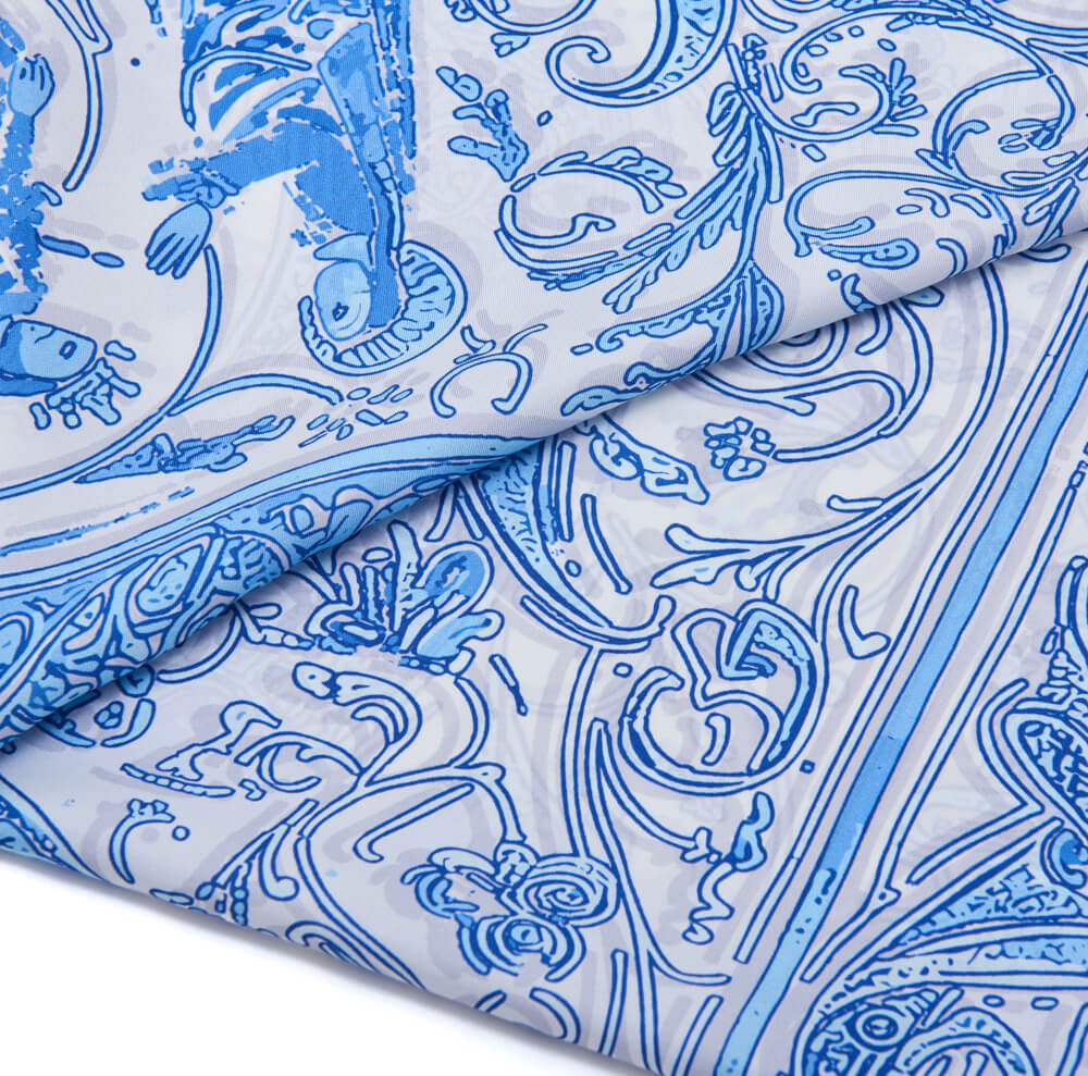 Medieval Letter S White and Light Blue Silk Scarf